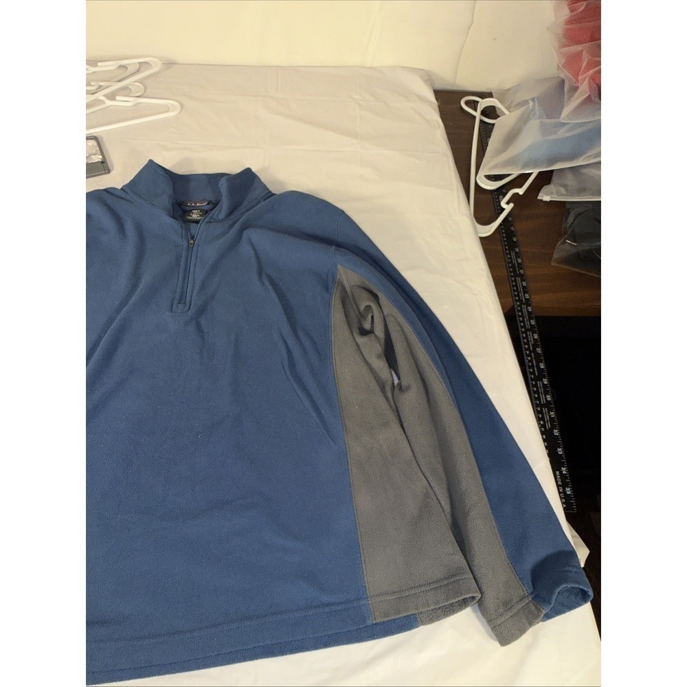 LL Bean Sweater Adult Large Blue & gray Fleece 1/4 Zip Long Sleeve Mens DAAP8 - Picture 4 of 12